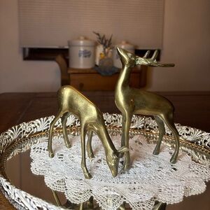 Vintage Brass Deer Figurine Set - Pair